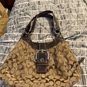 Coach Brown Leather Trim Shoulder Bag